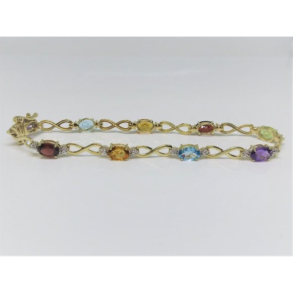 10k Yellow Gold Natural Multi Stone Link Bracelet - Picture 6 of 7